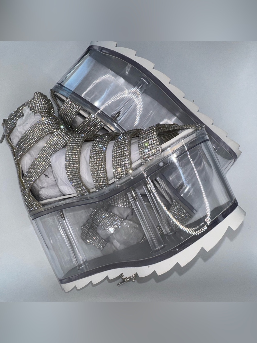 YRU Rhinestone Platform Heels Clear Chunky Glitter Festival Rave NEW women’s 7